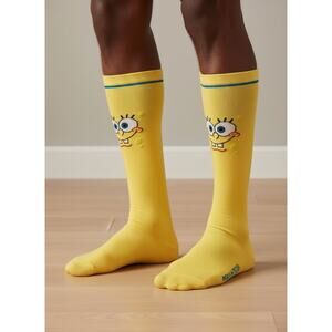 SpongeBob SquarePants Yellow Crew Socks Men’s Size 9-13 Cartoon Face